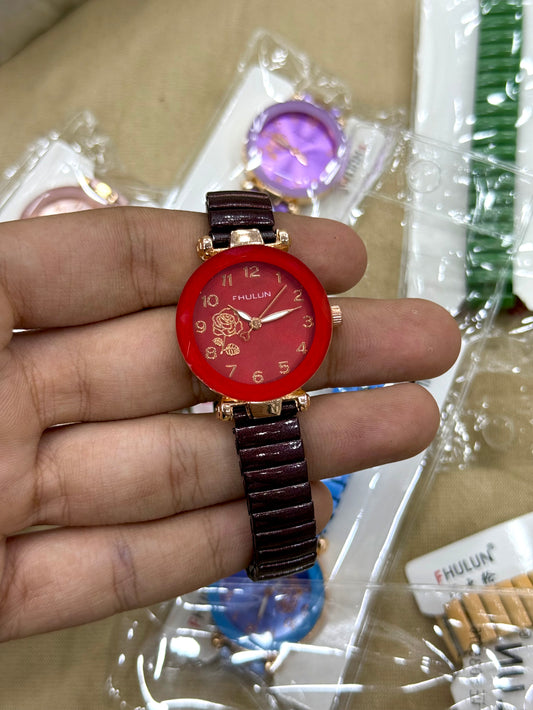 Ladies Stretchable Rose Dial Watch